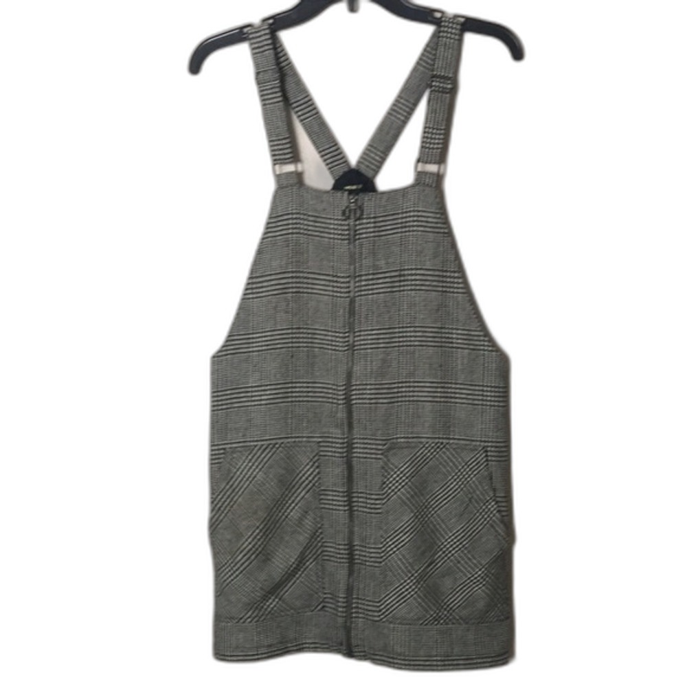 forever 21 checkered print overalls zip up fall cozy dress size m/l